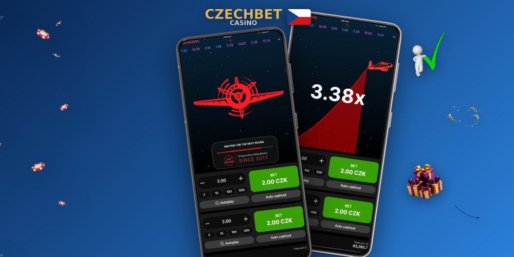 Kompletní rozhraní Aviator v Czechbet Casino s auto-cashout tlačítkem a historií kol