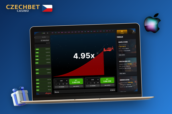 Hráč zkouší Aviator demo v Czechbet Casino na notebooku bez rizika