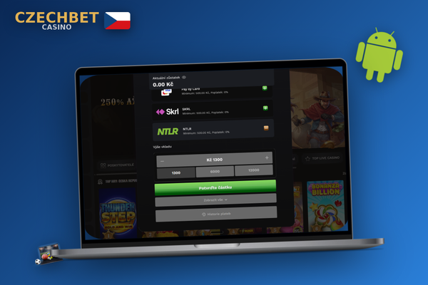 Bezpečný první vklad v Czechbet Casino – laptop, doklad totožnosti a bankovní aplikace