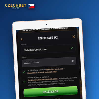 Czechbet Casino registrace přes e-mail — ikona obálky s check-markem a symbolem klíče