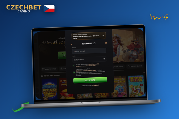 Czechbet Casino vytvoření účtu funguje na desktopu i mobilu — split-screen ukázka formuláře