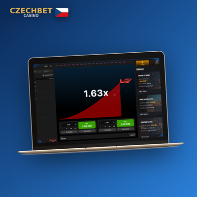 Notebook v kavárně s webovou verzí Czechbet Casino pro rychlé přihlášení bez stažení